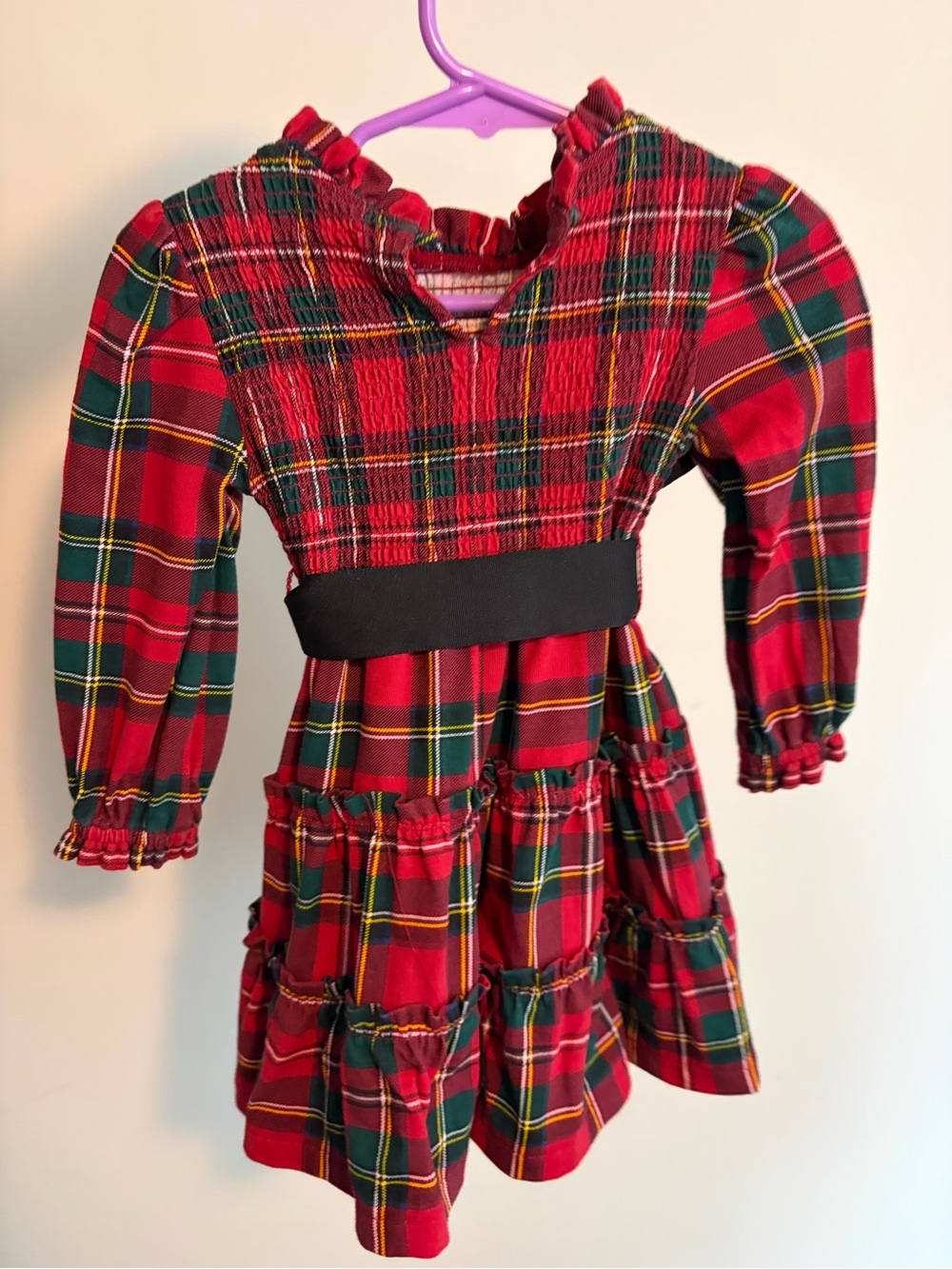 Ralph Lauren Red and Green Plaid Baby Dress with Black Bow - Picture 4 of 5
